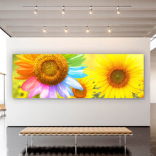 Lade das Bild in den Galerie-Viewer, Leinwandbild Regenbogen Sonnenblume Panorama
