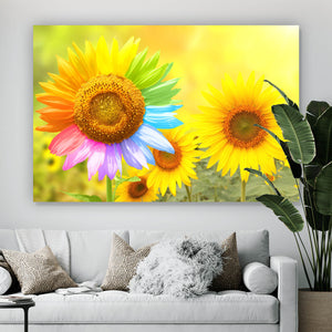 Acrylglasbild Regenbogen Sonnenblume Querformat