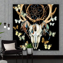 Lade das Bild in den Galerie-Viewer, Aluminiumbild Rehschädel mit Schmetterlingen Quadrat
