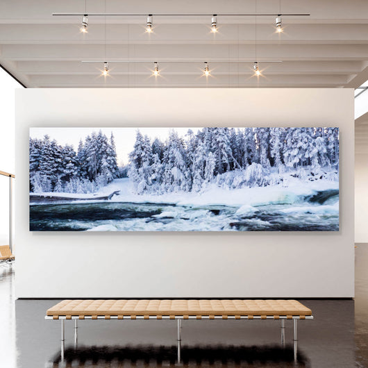 Aluminiumbild gebürstet Reissender Winter Fluss Panorama