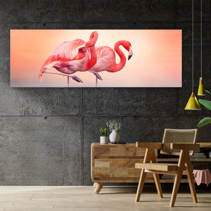 Leinwandbild Rosa Flamingo Paar Panorama