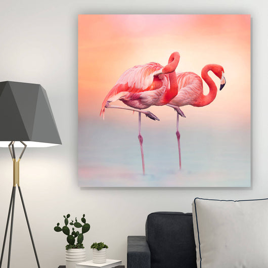 Spannrahmenbild Rosa Flamingo Paar Quadrat