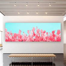 Lade das Bild in den Galerie-Viewer, Aluminiumbild Rosa Kakteen auf Türkis Panorama

