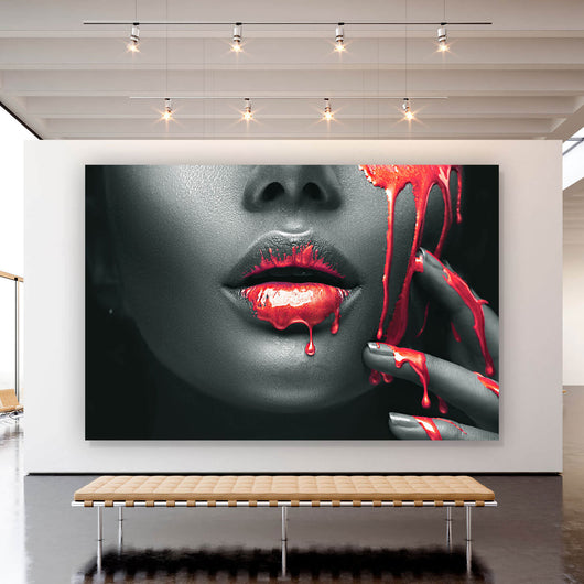 Aluminiumbild gebürstet Rote Lippen Querformat