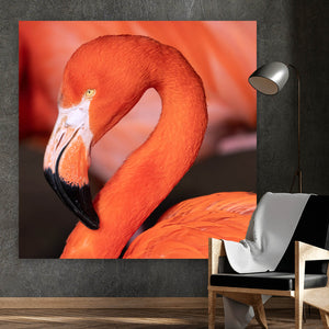Spannrahmenbild Roter Flamingo Quadrat