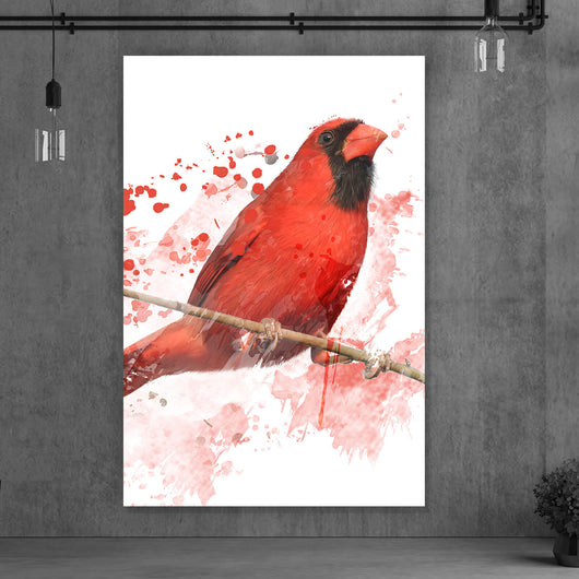 Aluminiumbild gebürstet Roter Kardinal Vogel Aquarell Hochformat