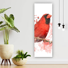 Lade das Bild in den Galerie-Viewer, Spannrahmenbild Roter Kardinal Vogel Aquarell Panorama Hoch
