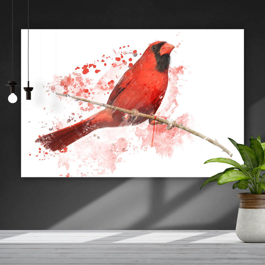 Aluminiumbild gebürstet Roter Kardinal Vogel Aquarell Querformat