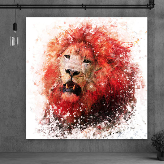 Aluminiumbild gebürstet Roter Löwe im Modern Art Stil Quadrat