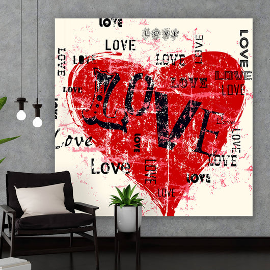 Aluminiumbild Rotes Herz Love Quadrat