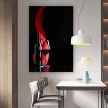 Lade das Bild in den Galerie-Viewer, Leinwandbild Rotweinglas mit Flasche Hochformat
