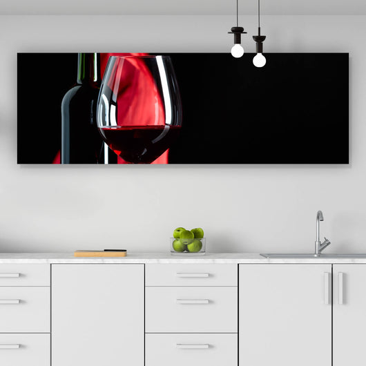 Leinwandbild Rotweinglas mit Flasche Panorama