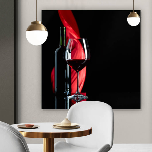 Leinwandbild Rotweinglas mit Flasche Quadrat