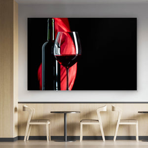Spannrahmenbild Rotweinglas mit Flasche Querformat