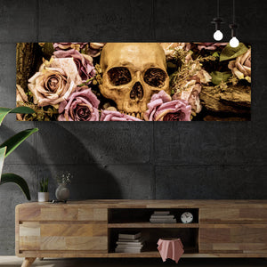Poster Schädel auf Rosen Panorama