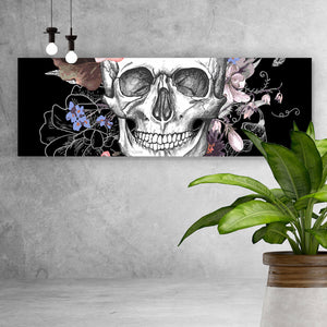Spannrahmenbild Schädel und Blumen Panorama