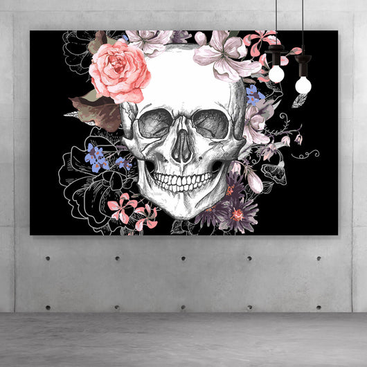 Poster Schädel und Blumen Querformat
