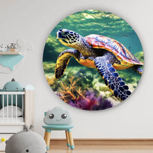 Lade das Bild in den Galerie-Viewer, Aluminiumbild Schildkröte im bunten Meer Kreis
