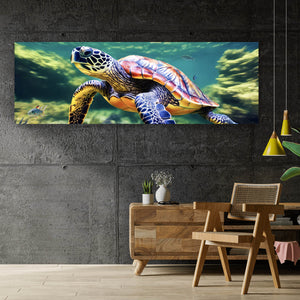 Spannrahmenbild Schildkröte im bunten Meer Panorama