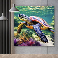 Lade das Bild in den Galerie-Viewer, Aluminiumbild Schildkröte im bunten Meer Quadrat
