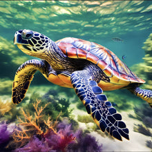Lade das Bild in den Galerie-Viewer, Leinwandbild Schildkröte im bunten Meer Quadrat
