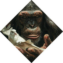 Lade das Bild in den Galerie-Viewer, Aluminiumbild gebürstet Schimpanse hält sanft eine weiße Taube Raute
