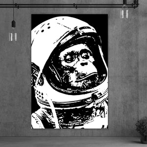 Aluminiumbild gebürstet Affe im Weltraum Hochformat