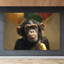Lade das Bild in den Galerie-Viewer, Poster Schimpanse mit Luftballons und Banane Querformat
