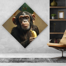 Lade das Bild in den Galerie-Viewer, Leinwandbild Schimpanse mit Luftballons und Banane Raute
