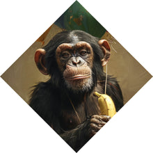 Lade das Bild in den Galerie-Viewer, Aluminiumbild gebürstet Schimpanse mit Luftballons und Banane Raute
