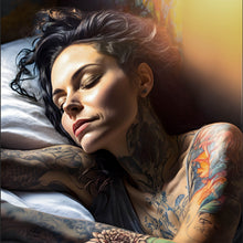 Lade das Bild in den Galerie-Viewer, Acrylglasbild Schlafende Tattoo Frau Quadrat

