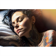 Lade das Bild in den Galerie-Viewer, Acrylglasbild Schlafende Tattoo Frau Querformat
