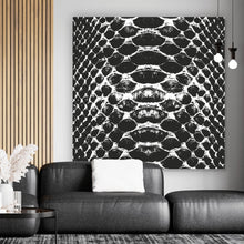 Lade das Bild in den Galerie-Viewer, Aluminiumbild gebürstet Schlangenhaut Muster Schwarz Weiß Quadrat
