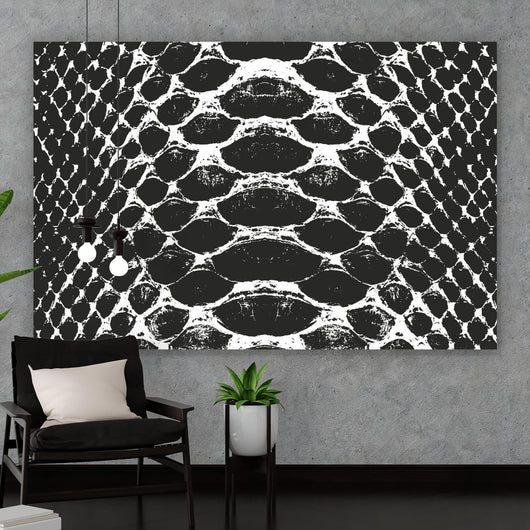 Aluminiumbild Schlangenhaut Muster Schwarz Weiß Querformat