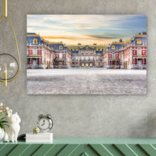 Lade das Bild in den Galerie-Viewer, Aluminiumbild gebürstet Schloss Versailles bei Sonnenuntergang Querformat
