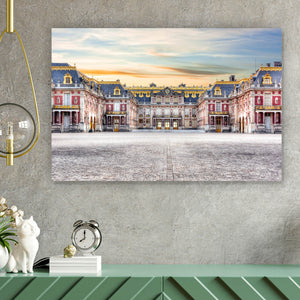 Aluminiumbild gebürstet Schloss Versailles bei Sonnenuntergang Querformat