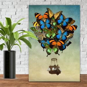 Acrylglasbild Schmetterling Heißluftballon Hochformat