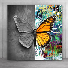 Lade das Bild in den Galerie-Viewer, Aluminiumbild gebürstet Schmetterling Modern Art Quadrat
