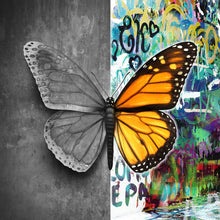 Lade das Bild in den Galerie-Viewer, Aluminiumbild gebürstet Schmetterling Modern Art Quadrat

