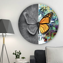 Lade das Bild in den Galerie-Viewer, Aluminiumbild gebürstet Schmetterling Modern Art Kreis
