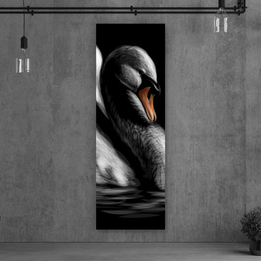 Acrylglasbild Schwan auf schwarzem Hintergrund Panorama Hoch