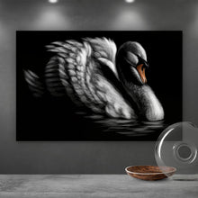 Lade das Bild in den Galerie-Viewer, Acrylglasbild Schwan auf schwarzem Hintergrund Querformat
