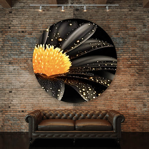 Aluminiumbild Schwarze Blume mit Gold Kreis