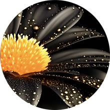 Lade das Bild in den Galerie-Viewer, Aluminiumbild gebürstet Schwarze Blume mit Gold Kreis
