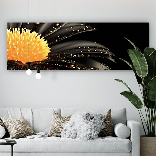 Aluminiumbild Schwarze Blume mit Gold Panorama
