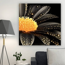 Lade das Bild in den Galerie-Viewer, Spannrahmenbild Schwarze Blume mit Gold Quadrat
