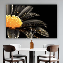 Lade das Bild in den Galerie-Viewer, Aluminiumbild Schwarze Blume mit Gold Querformat
