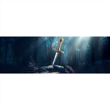 Lade das Bild in den Galerie-Viewer, Spannrahmenbild Schwert Excalibur mit Lichtstrahlen Panorama
