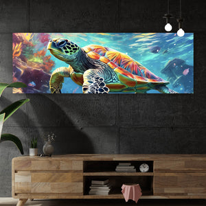 Aluminiumbild gebürstet Schwimmenden Schildkröte Panorama