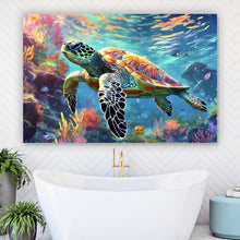 Lade das Bild in den Galerie-Viewer, Leinwandbild Schwimmenden Schildkröte Querformat
